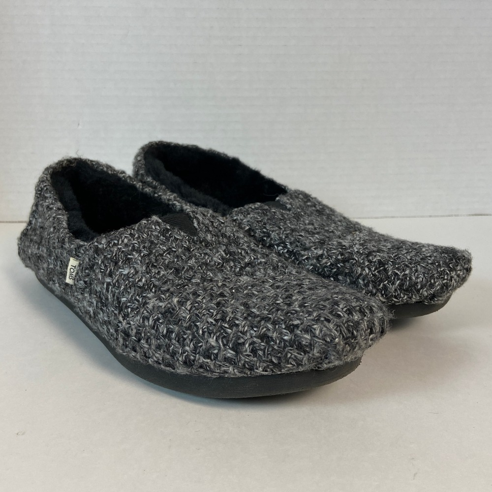 TOMS Alpargata Gray Boucle Knit Faux Fur Lined Slip On Slippers Size 6 Shoes